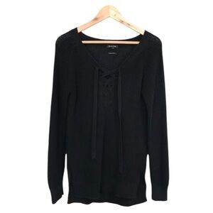 Massimo Dutti Lace Up Front Black Cotton Sweater - Size S